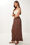Women's Brown Wrinkle Effect Satin Surface Skirt Mx00218 - 2