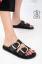 Black Genuine Leather Women's Slippers 20710 - 4
