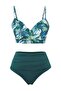 Çiçek Desenli Drapeli Üçgen Kaplı Hipster Yüksek Bel Bikini Takımı TBESS25BT00202 - 5