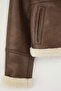 Kahverengi Oversize Kalıp Peluş Detaylı Suni Deri Mont TWOAW26MO00018 - 6
