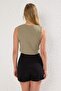 Haki Fitted Keten Görünümlü Kruvaze Kapamalı Crop Yelek TWOSS25YE00122 - 4