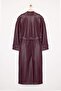 Bordo Kemerli Suni Deri Oversize Uzun Trençkot TWOAW25TR00003 - 7