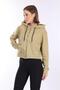 100% Cotton Without Raised High Quality Light Khaki 3 thread Hooded Women's Crop Sweatshirt with Zipper Pocket - 6