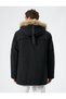 Faux Fur Hooded Anorak Coat - Pocket and Snap Button - 4