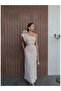 One-Shoulder Dress with Rose Brooch - 4