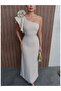 One-Shoulder Dress with Rose Brooch - 3