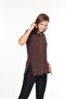 100% Cotton Women's Brown V-Neck Side Slit Asymmetrical Combed Cotton Knitted T-Shirt Tunic