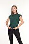 100% Cotton Women's Emerald Green Padded Look Underarm Split Batwing Crew Neck T-Shirt - 3