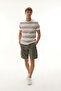 Men's Ecru Striped Crew Neck Short Sleeve Knit Sweater - 3