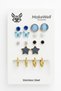 Steel Star Butterfly and Round Design Earring Set Pink White Yellow Solitaire Pearl 9'Lu Earring Set