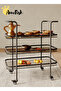 80*35*80cm Rolling Serving Trolley Serving Cart Wheels Beverage Cart Protective Rails Kitchen Dining - 3