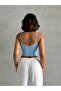 Women's Baby Blue Scuba Fabric Rope Strap Crop Top - 3