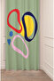 Geometric Shape Square Green Beige Patterned Special Design Digital Printed (Single Wing) Modern Stylish Background Curtain