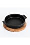 Cast Round Casserole Container Cast Iron Solid Double Handle Beech Serving Wooden Diameter(Ø)14cm