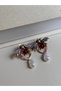 Women's Steel Earrings with Bee Figure Stone Detailed Pearls – Gold Color, Flashy and Stylish Design - 2
