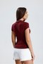 Women's Burgundy Polo Neck Camisole T-Shirt – Short Sleeve, Buttonless, Fitted Knitted Fabric - 2