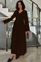 Women's V-Neck Waist Gipeli Wide Sleeve Slit Detail Long Cotton Muslin Dress - 5