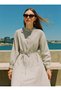 Cotton Blend Hijab Dress with Tie Waist Detail - Khaki Striped - Benin