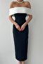 Atlas Fabric White Strapless Collar Detailed Midi Length Black Dress 250 - 2
