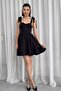 Atlas fabric chest supported tie strap design flared black mini dress 236 - 7
