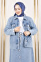 Pocketed Sleeve End Fold Skirt Denim Suit Tsd 250134   Light Blue - 2