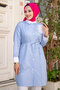 Brooch Detailed Waist Drawstring Striped Shirt Tsd240514 Blue - 2