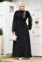 Handle Bead Embroidered Belted Hijab Ferace TSD240203 Black - 4