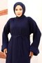 Buy Tie-Up Low-Sleeve Knitwear Long Dress Tsd240708 Navy Blue - 2
