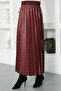 Leather Look Pleated Skirt Tsd221001 Claret Red