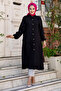 Buttoned Linen Tunic with Ruffle Side Detail Tsd240506 Black
