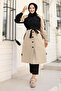 Double Color Trench Coat with Elasticated Sleeves Tsd240812 Beige