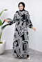 Stripe Patterned Viscose Long Hijab Dress Tsd240943 White - 3