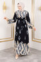 Color Garnished Hijab Long Hijab Dress Tsd250143 Black