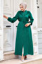 Ruffle detailed zippered hijab abaya tsd240510 emerald green - 3