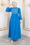 Front Lace Detailed Hijab Long Hijab Dress Tsd240519 Blue - 3