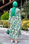 Magnolia Patterned Long Hijab Dress with Elastic Waist Tsd220848 Green - 5