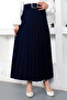 Belted Pleated Skirt Tsd230113 Navy Blue - 3
