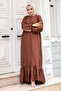 Brown flounced zippered hijab abaya tsd240517 - 3