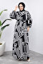 Stripe Patterned Viscose Long Hijab Dress Tsd240943 White