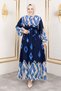 Color Garnished Hijab Long Hijab Dress Tsd250143 Navy Blue