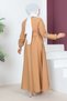 Long Hijab Dress with Belt on the Waist Tsd230611 Camel - 5
