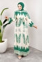 Su Yolu Ethnic Patterned Viscose Long Modest Dress TSD240955 Green