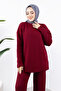 Knitwear Set with Handle End Button Detail Tsd240947 Claret Red - 2