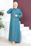 Buttoned Sleeves Hijab Abaya Tsd230440 Mint Green