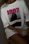 Women's 100% Cotton Oversize Fit Crew Neck Printed Summer White Printed T-Shirt - 3