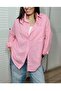 Pink Oversize Pocket Cotton Linen Shirt Loose Off Shoulder Women