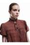 Lace-Up Collar Button Cotton Short Sleeve Shirt
