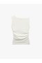 Asymmetrical Neckline Slim Fit Sleeveless Draped Blouse - 2