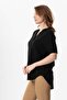 Short Sleeve Gülgün V-Neck Muslin Summer Blouse Black Syh - 4