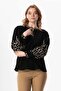 Long Sleeve Şile Fabric Idil V-Neck Embroidered Summer Blouse Black Syh